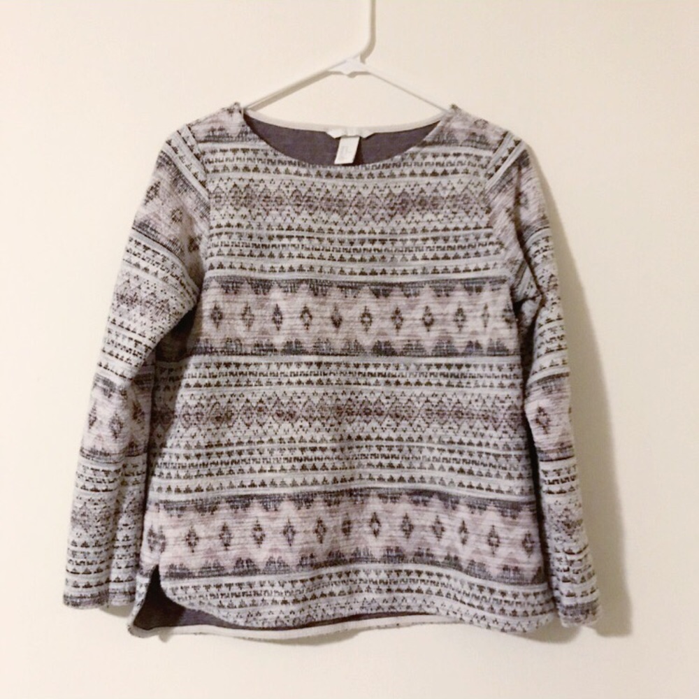 h&m pink and gray knit patterned long sleeve  top